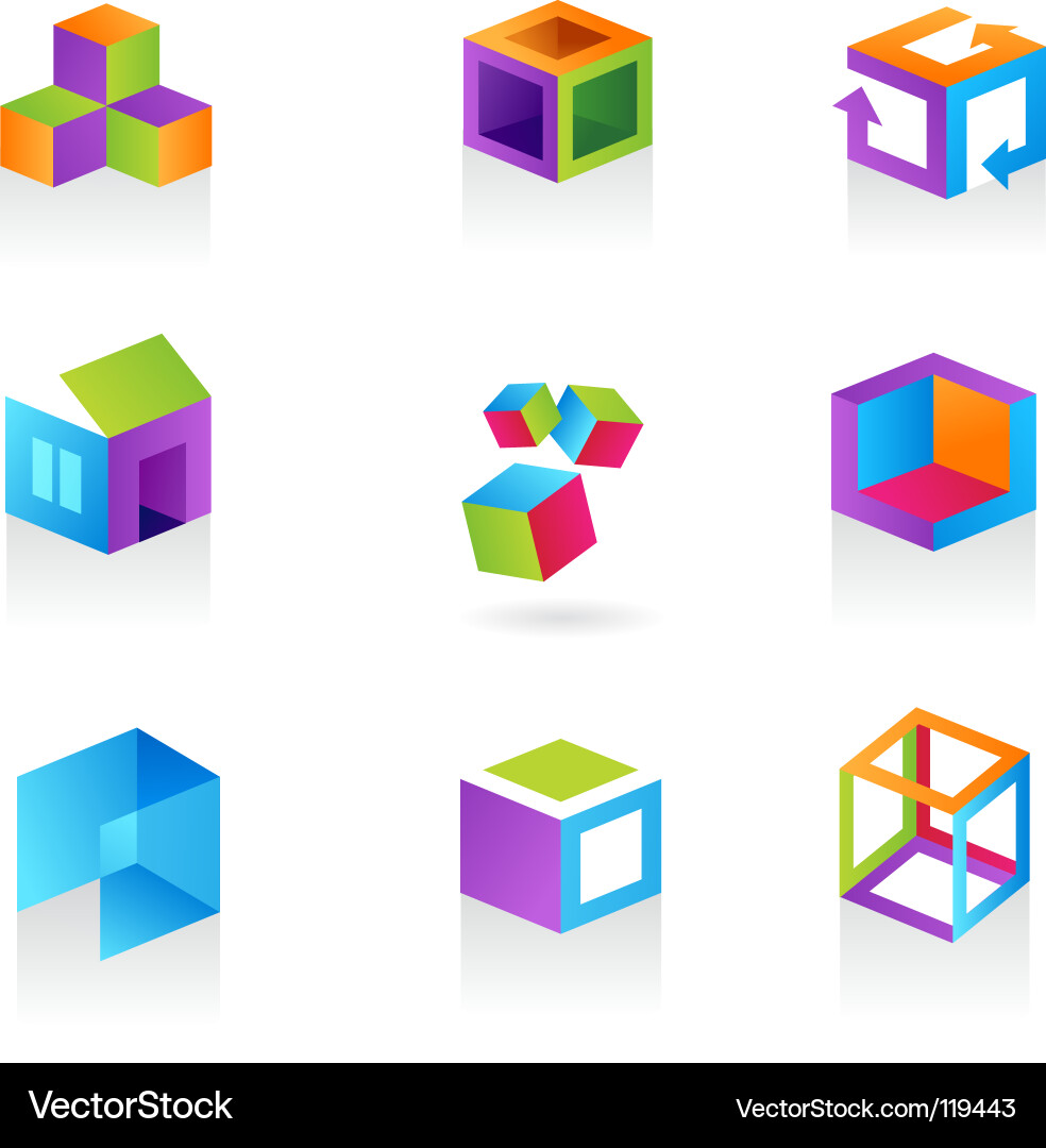 Colorful 3D Icons & Shapes vector image