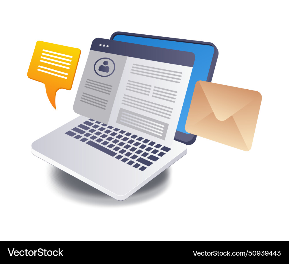 Computer web application email flat isometric 3d Computer web application email flat isometric 3d vector image