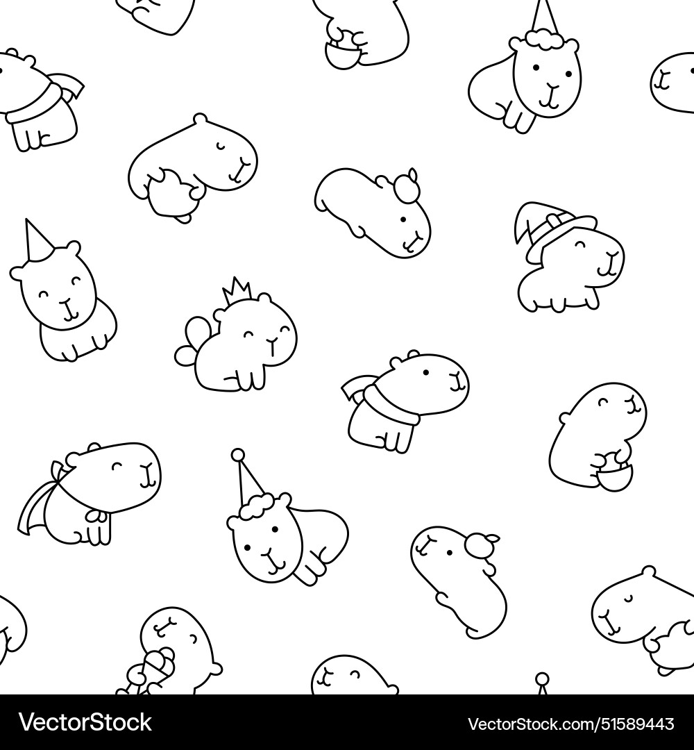 Cute capybara seamless pattern coloring page Vector Image