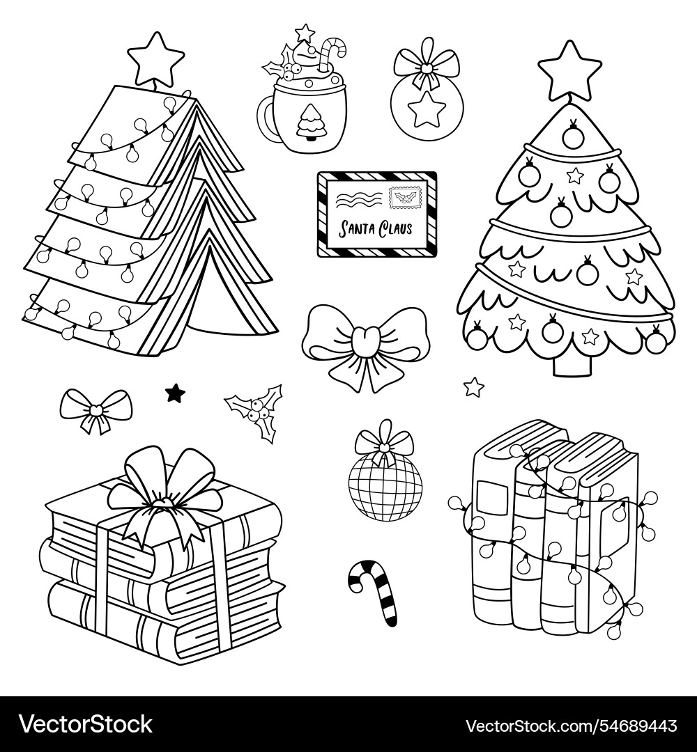 Outline set of isolated stack books Outline set of isolated stack books vector image