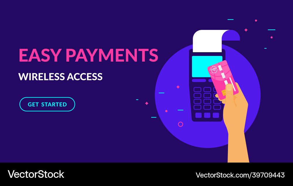 Pay by credit card wirelessly and easy flat Pay by credit card wirelessly and easy flat vector image