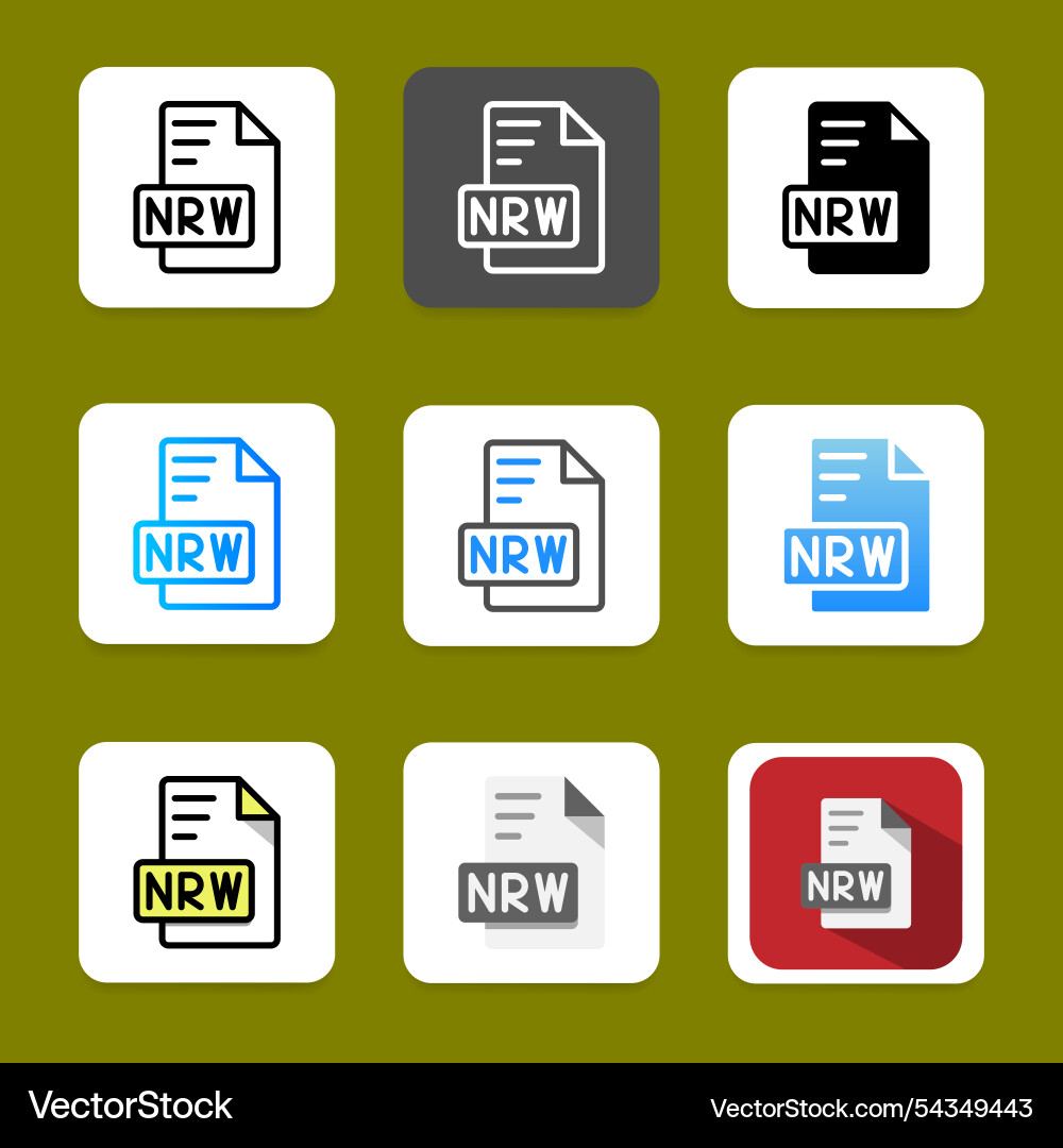 Set nrw format file icons with subtle shadow Set nrw format file icons with subtle shadow vector image