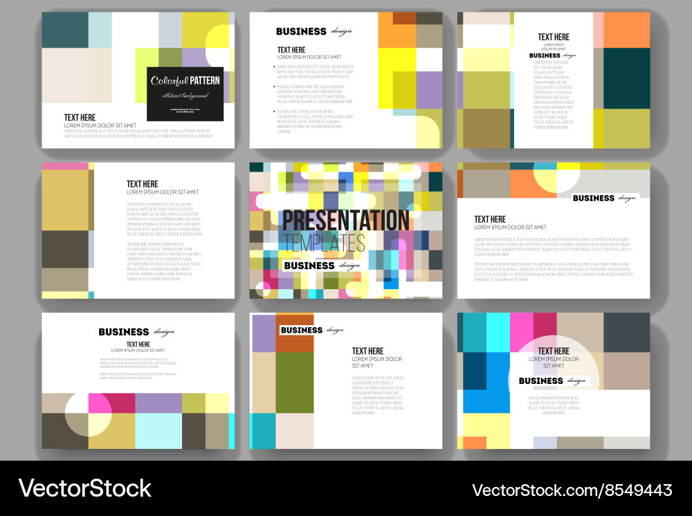 Set of 9 templates for presentation slides Vector Image