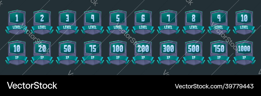 Stone badges with level number and xp for game Stone badges with level number and xp for game vector image
