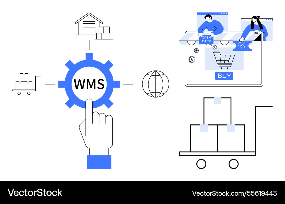 Warehouse management system integration with e Warehouse management system integration with e vector image