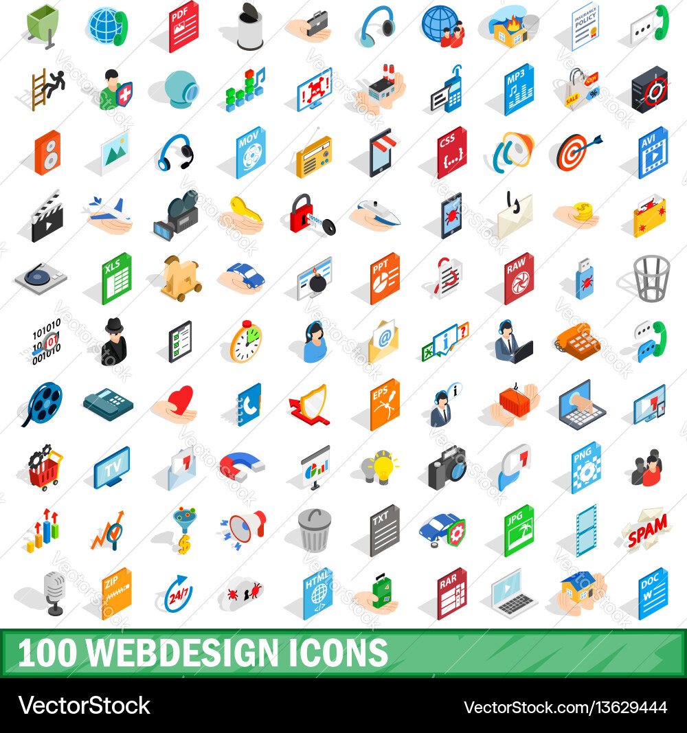 100 webdesign icons set isometric 3d style 100 webdesign icons set isometric 3d style vector image