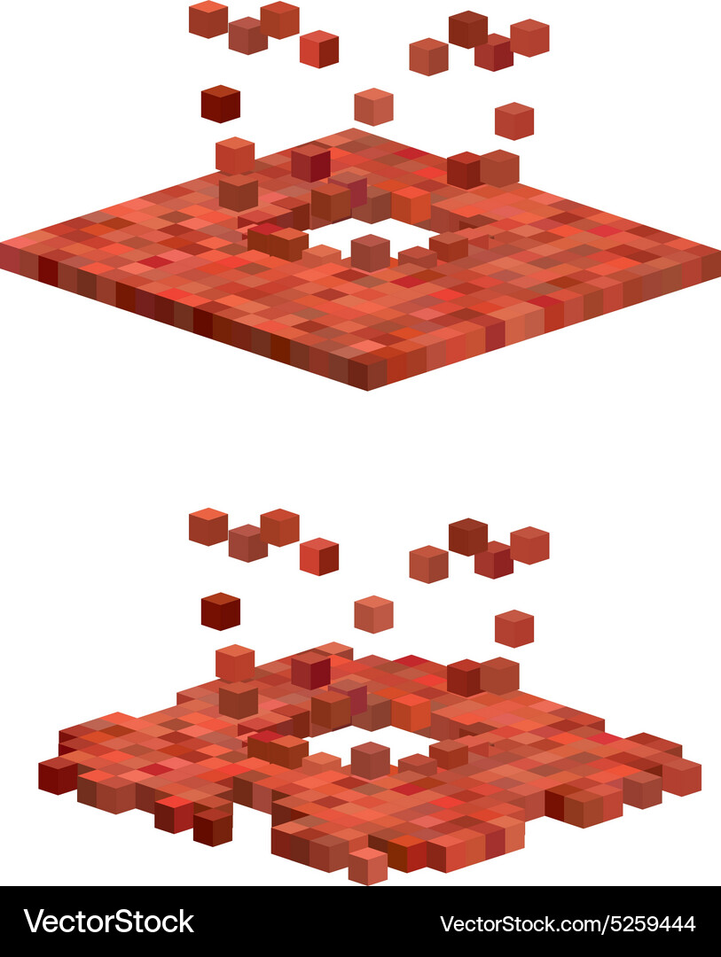 3d cube exploding floor pattern in red orange Vector Image