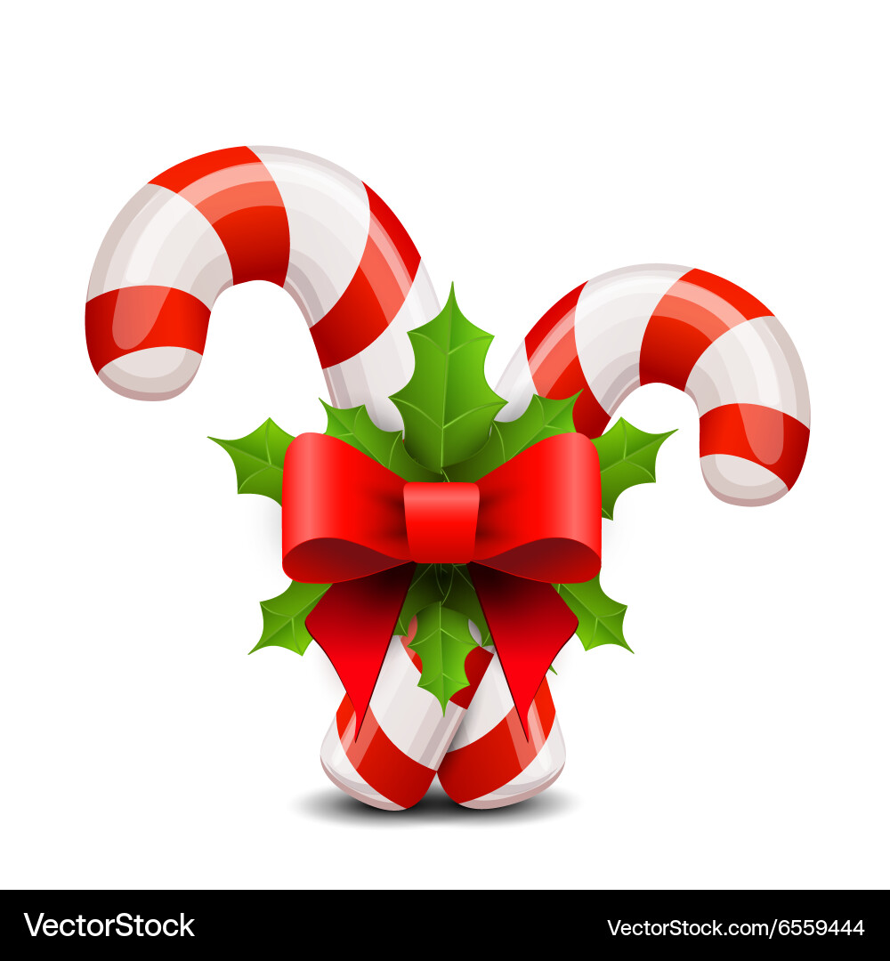 Candy Cane mit Holly und Ribbon Vektorbild