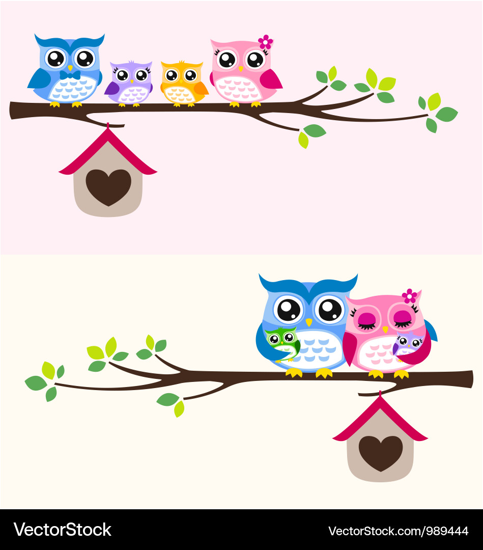 Cute Owl Family Illustration Vector Image