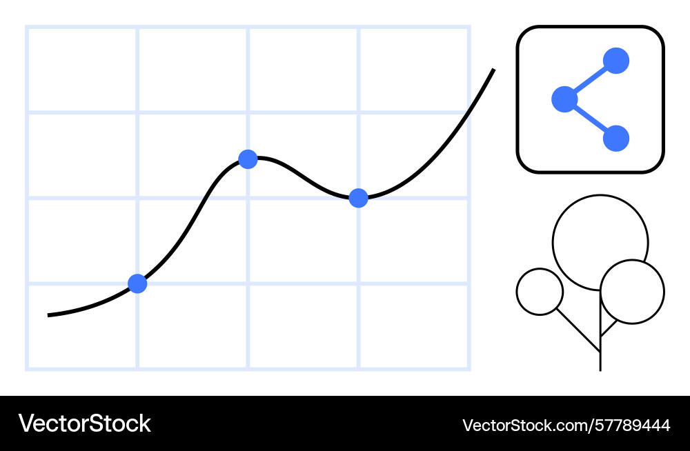 Data growth line graph with connected nodes and Data growth line graph with connected nodes and vector image