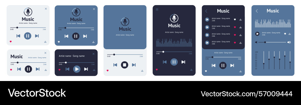 Flat music app ui kit full pages interface vector image