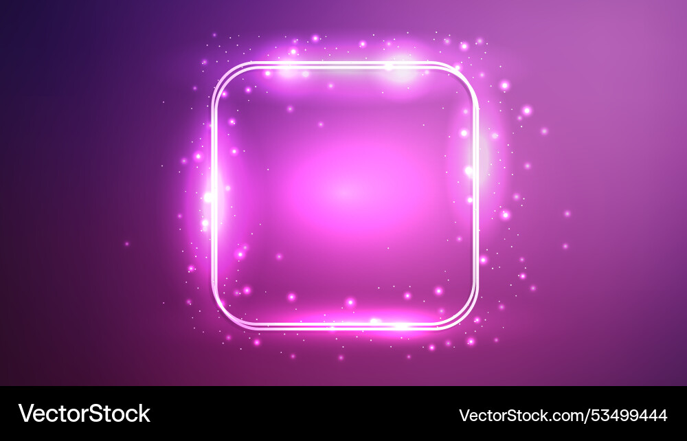 Neon double rounded square frame with shining Vector Image