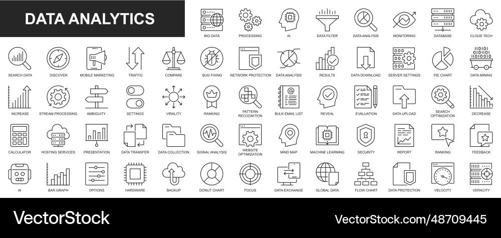 Data analytics web icons set in thin line design Data analytics web icons set in thin line design vector image