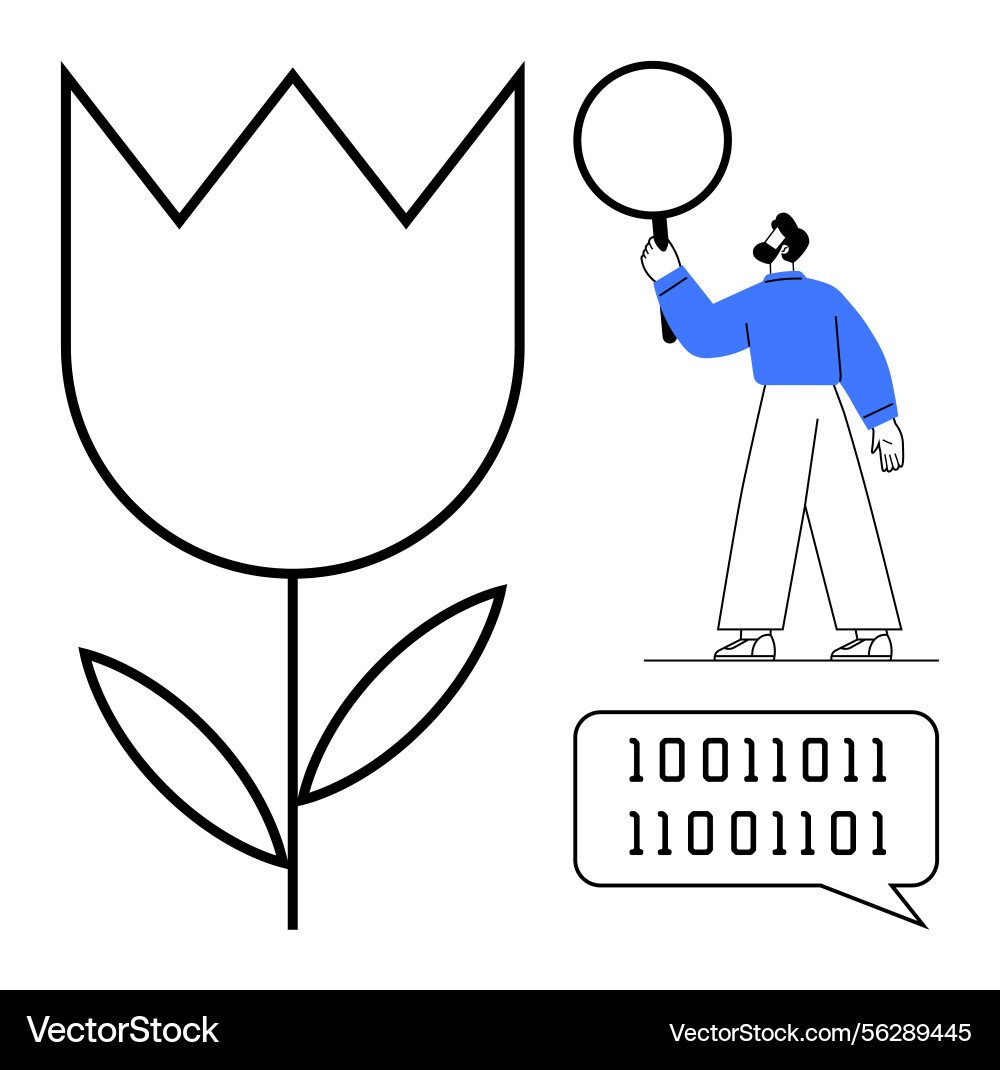 Digital analyst examining binary code Digital analyst examining binary code vector image