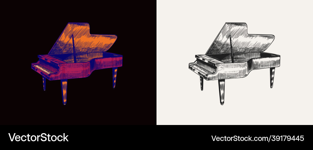 Grand piano in monochrome engraved vintage style Grand piano in monochrome engraved vintage style vector image