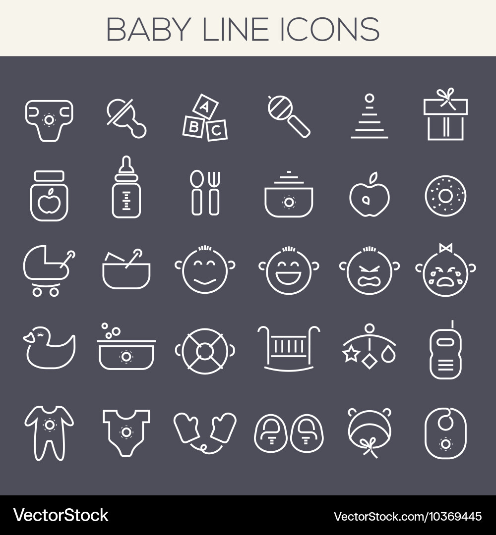 Inline baby icons collection vector image