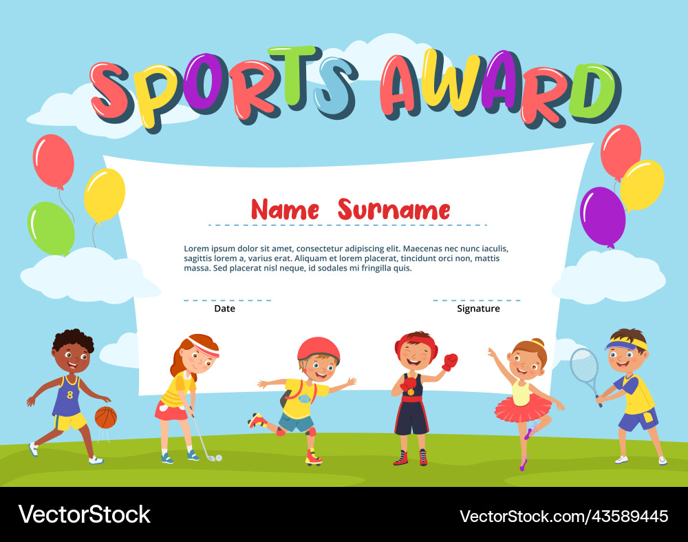 Kids Sports Award Zertifikat - Abschluss vektorbild