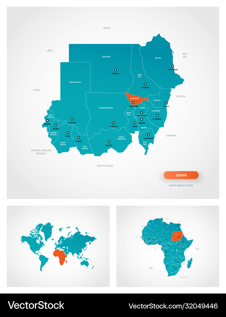 Editable template map sudan with marks Vector Image