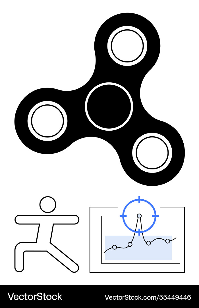 Fidget spinner exercise icon and target-on-graph Fidget spinner exercise icon and target-on-graph vector image
