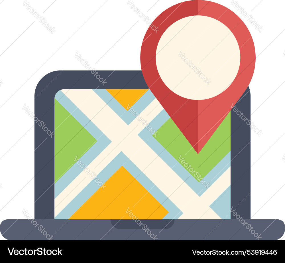 Laptop showing location tracking with map and pin Laptop showing location tracking with map and pin vector image