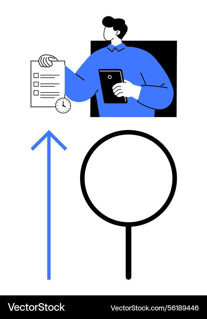 Man holding checklist and tablet with clock Vector Image