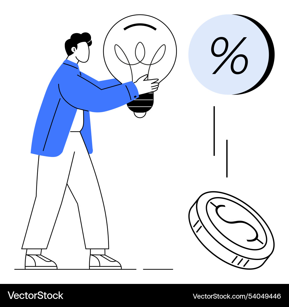 Man holding lightbulb with falling coin Man holding lightbulb with falling coin vector image