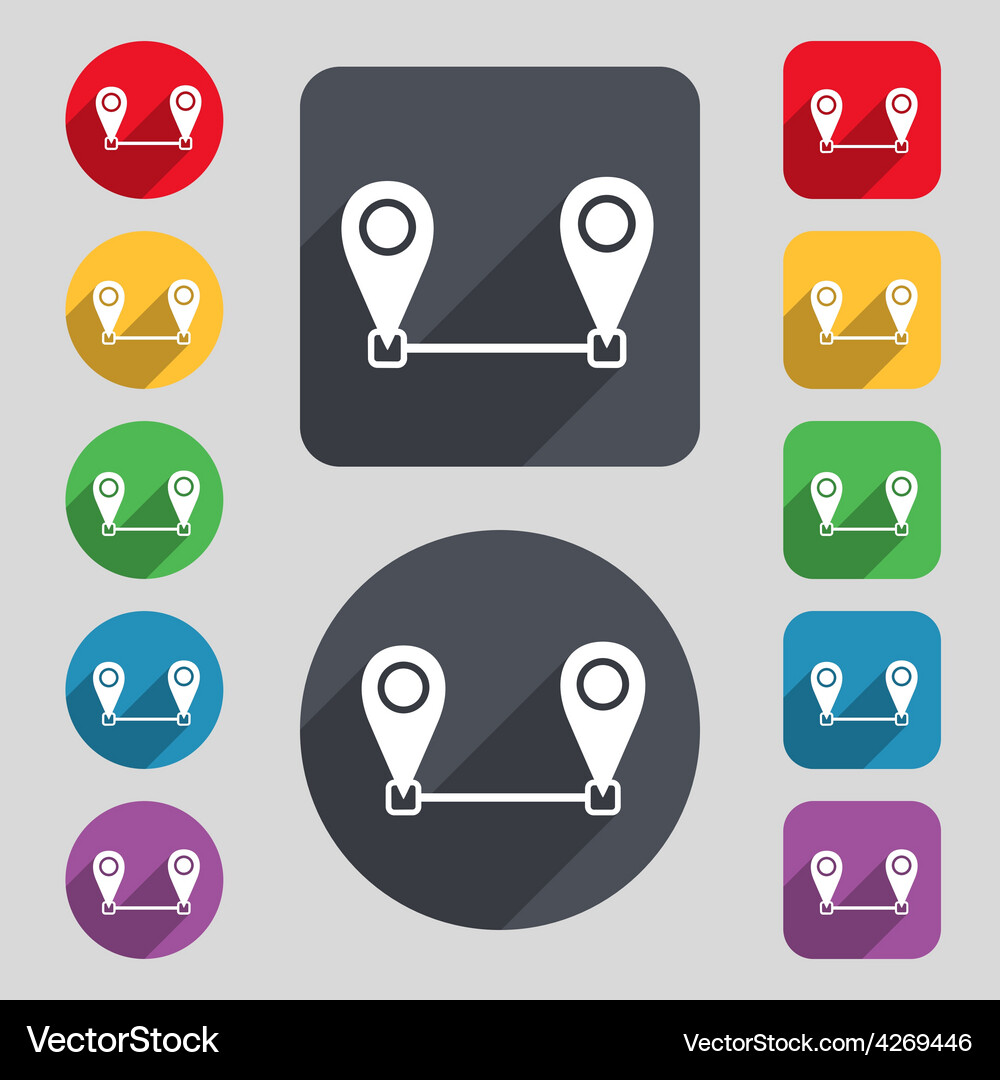 Map pointer icon sign a set of 12 colored buttons Vector Image