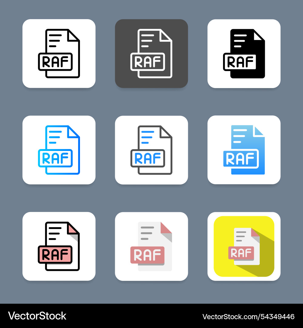 Raf set of document icons with innovative file Raf set of document icons with innovative file Vector Image