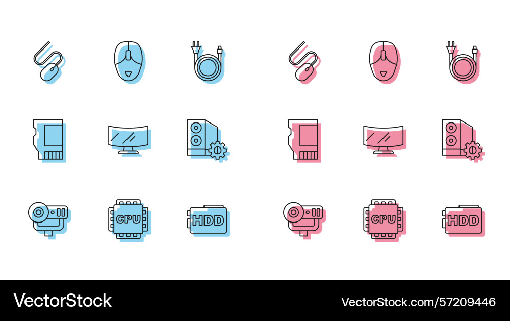 Set line web camera processor with cpu computer Set line web camera processor with cpu computer vector image