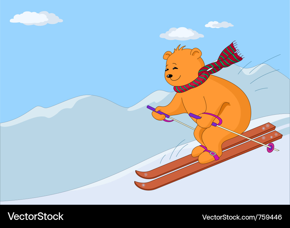 Teddy Bear Skifahren im Gebirge Vektorbild