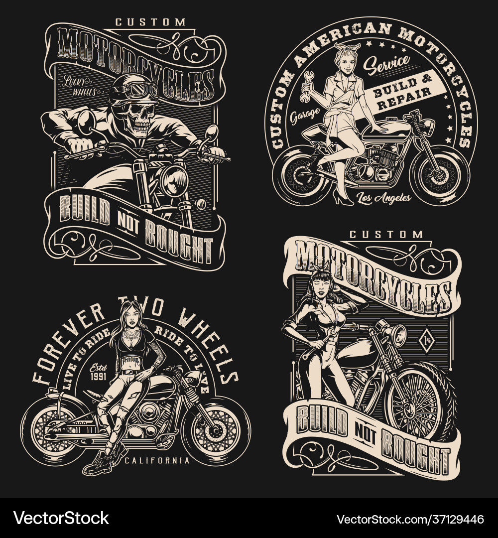 Vintage Motorcycle Rider Set vector image