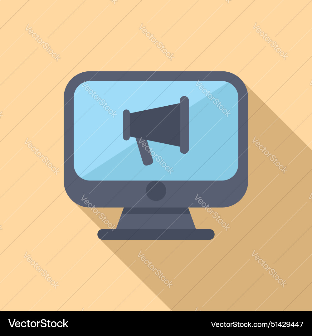 Flat design icon of computer with megaphone Flat design icon of computer with megaphone vector image