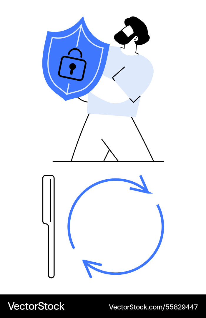 Man holding shield with lock symbol representing Man holding shield with lock symbol representing vector image