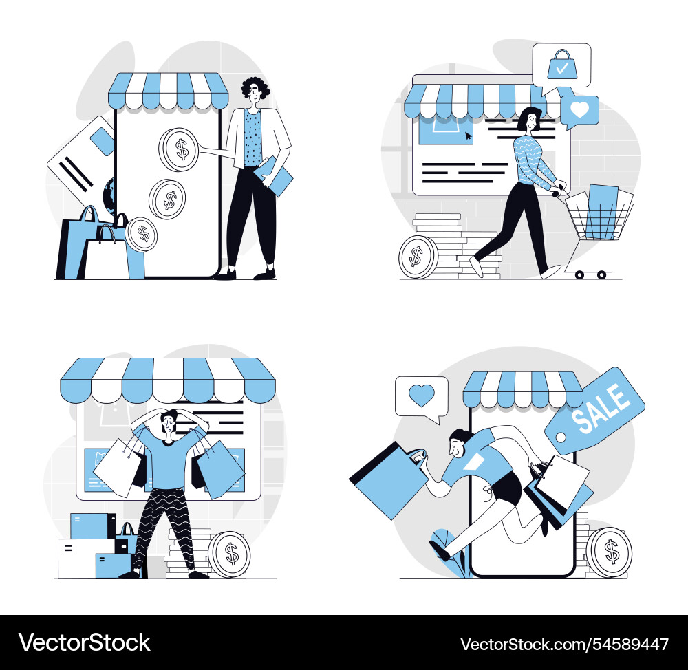 Mobile commerce concept set in flat design for web