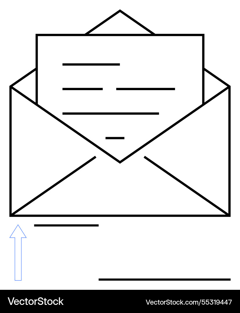 Open envelope with a document inside and upward Open envelope with a document inside and upward vector image