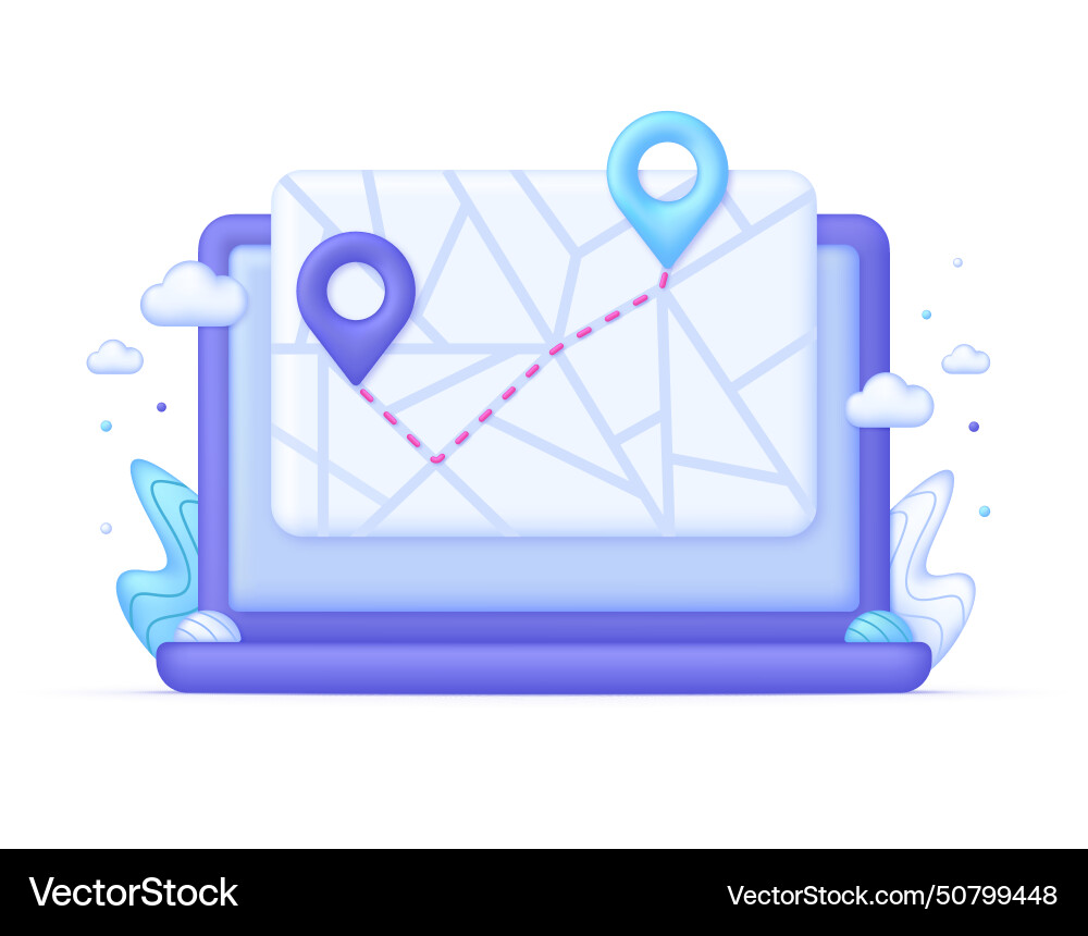 3d map with delivery tracking on computer 3d map with delivery tracking on computer vector image