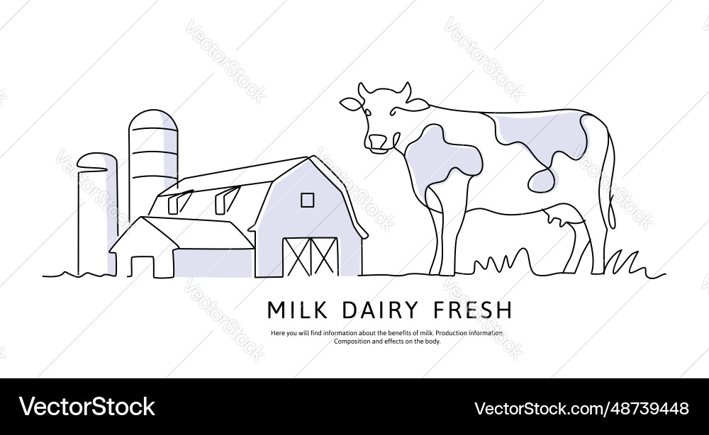 Cow with barn line art drawing minimalist black Vector Image
