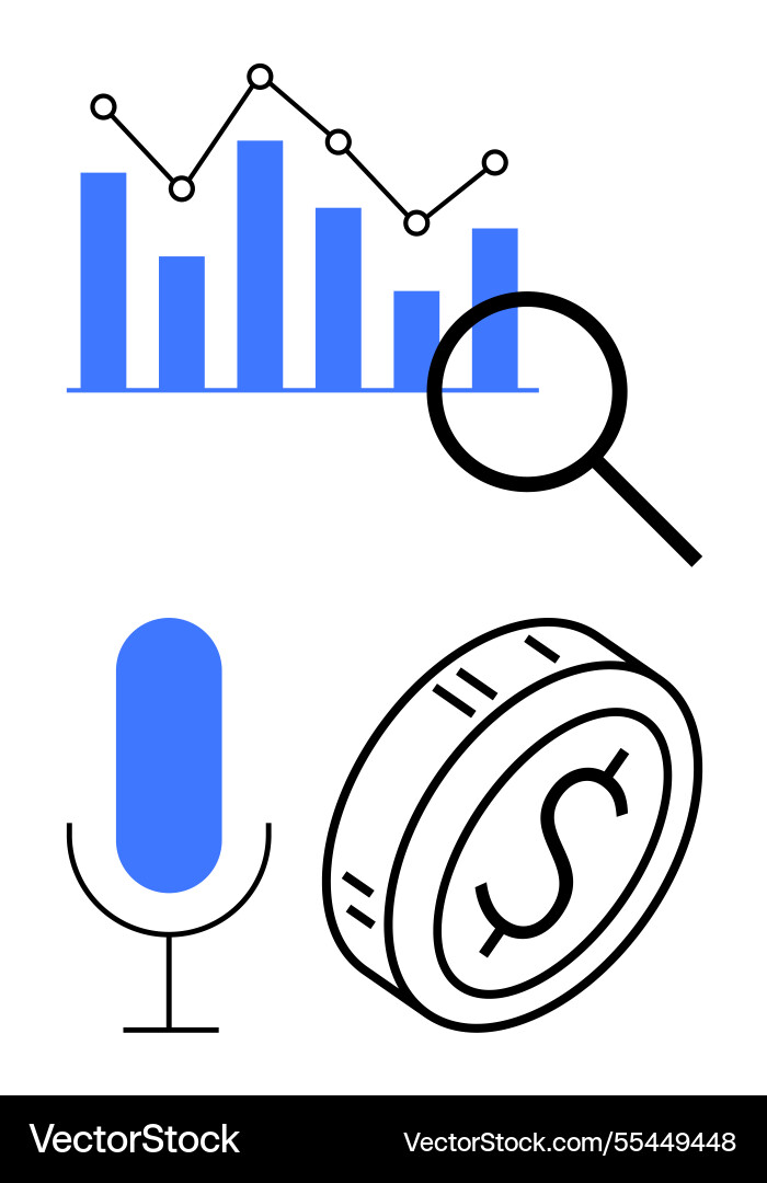Data analytics with microphone search tool graph Data analytics with microphone search tool graph vector image