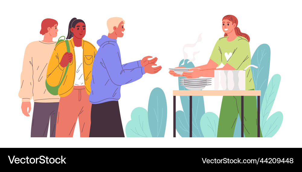 Food distribution people in line for Royalty Free Vector