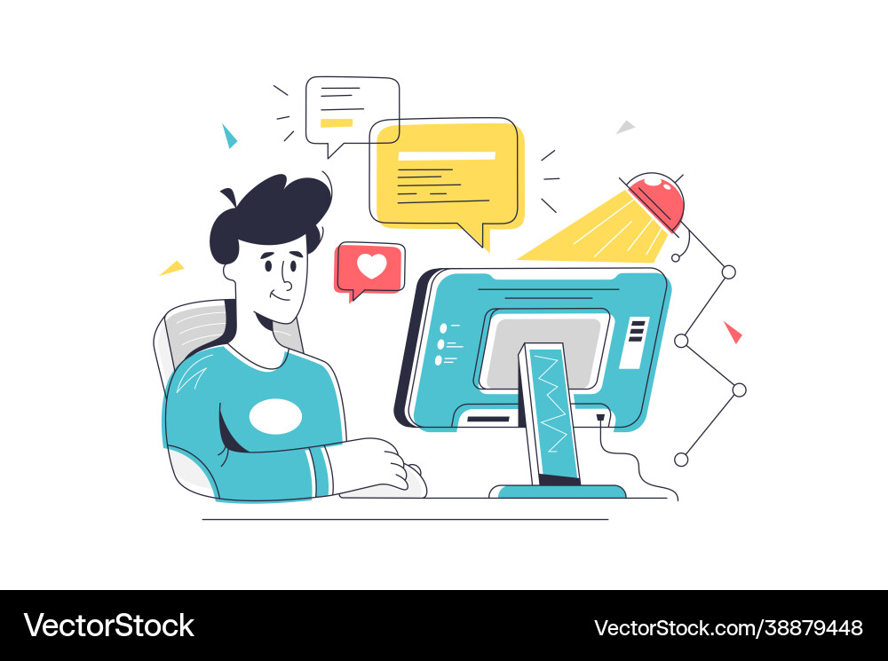 Man Working on Computer vector image