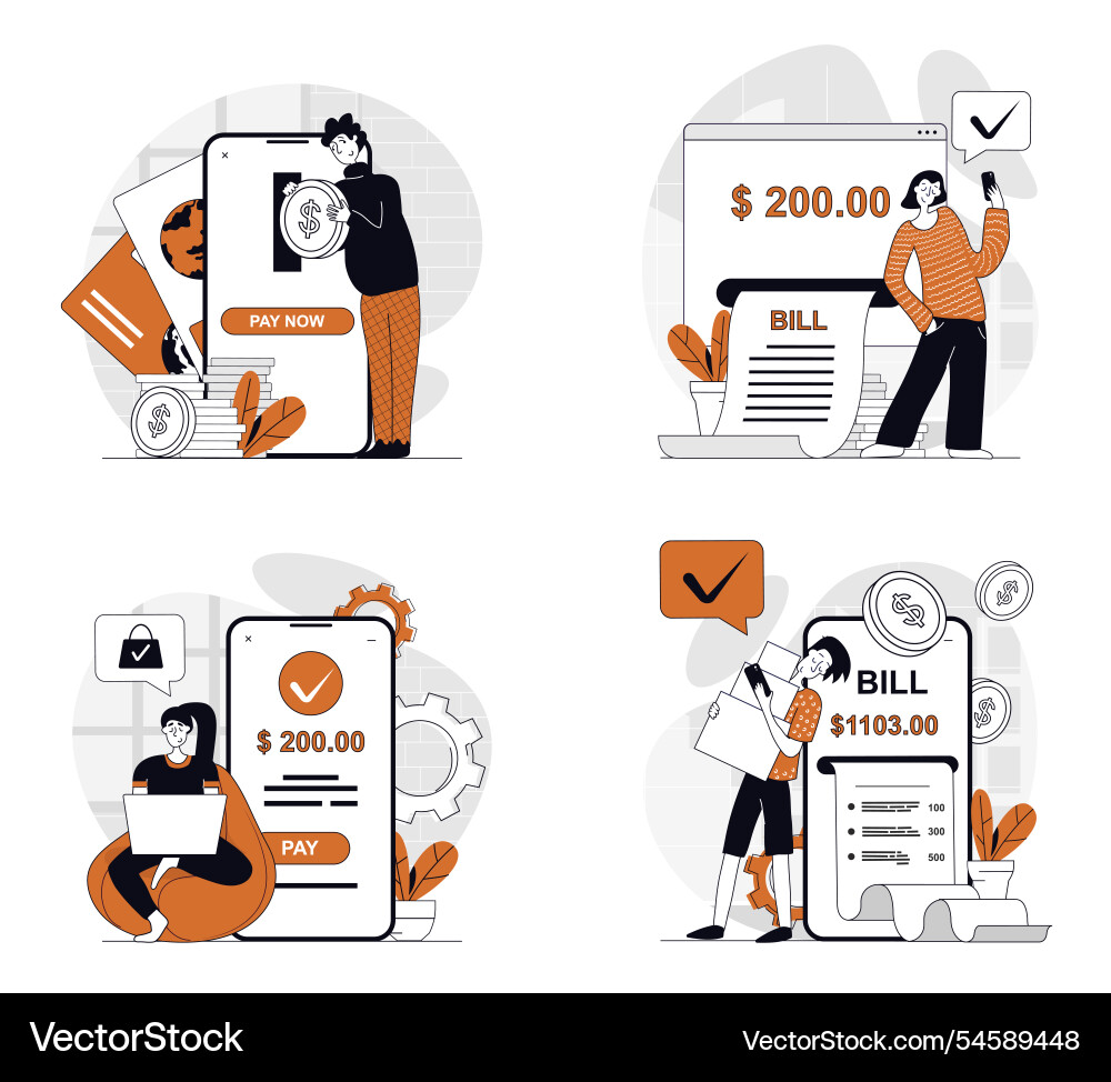 Online payment concept set in flat design for web Online payment concept set in flat design for web vector image