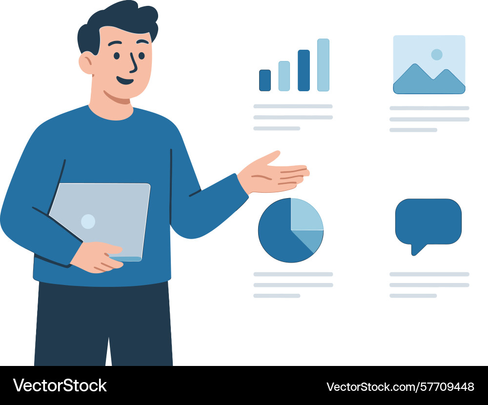 Presenting data analytics report with laptop bar Presenting data analytics report with laptop bar vector image