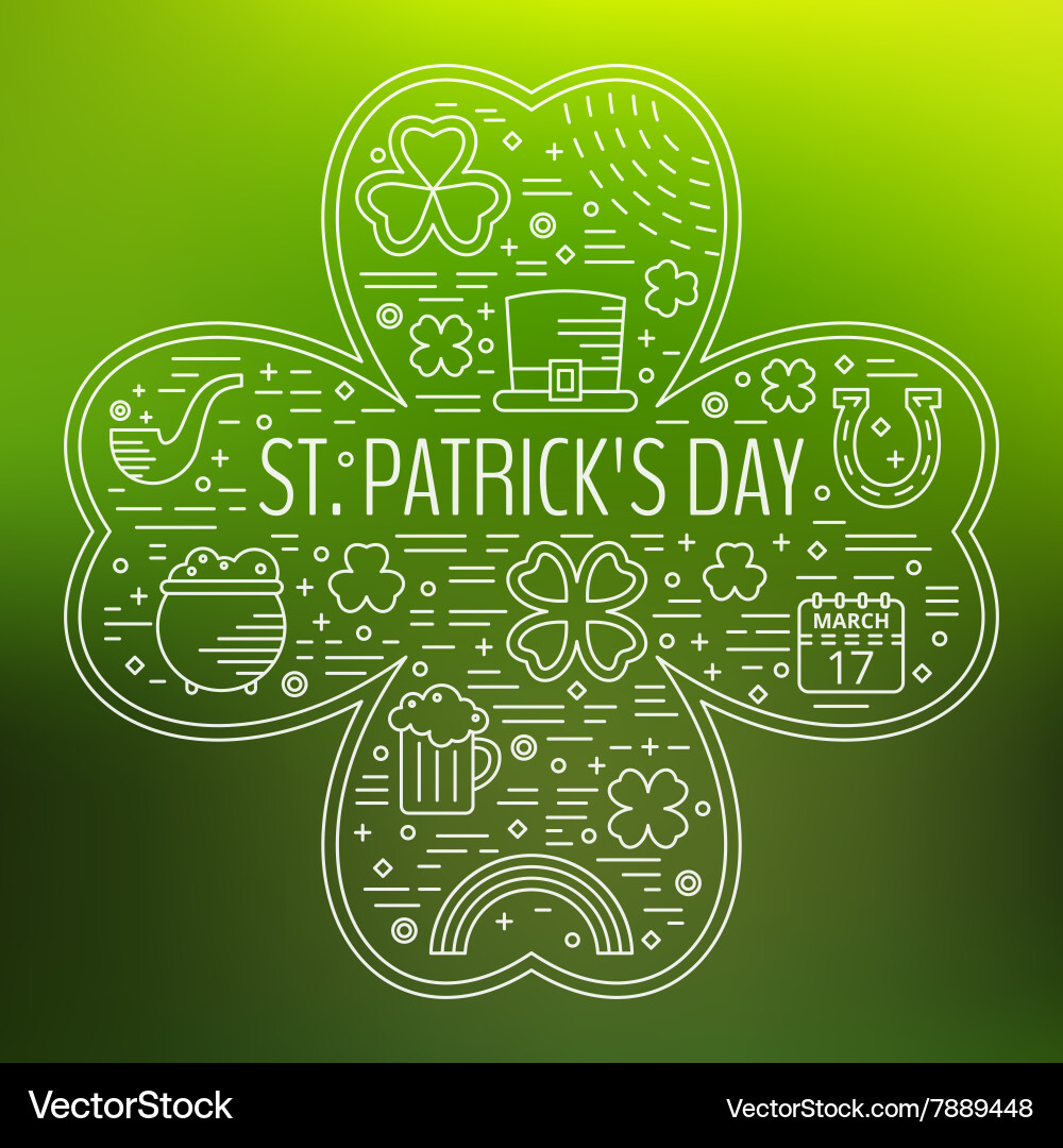 St patricks day line icons set in clover shape vector image