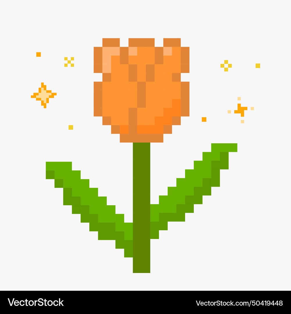Tulip flower with sparkling 8 bit pixel art style vector image