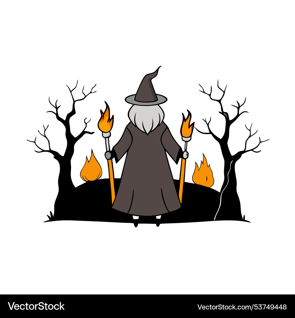 Witch standing with back turned in spooky dark Vector Image