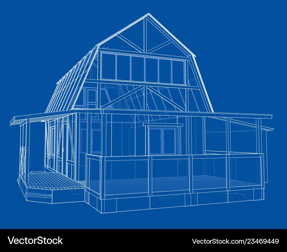 3d rendering of house wireframe structure vector image