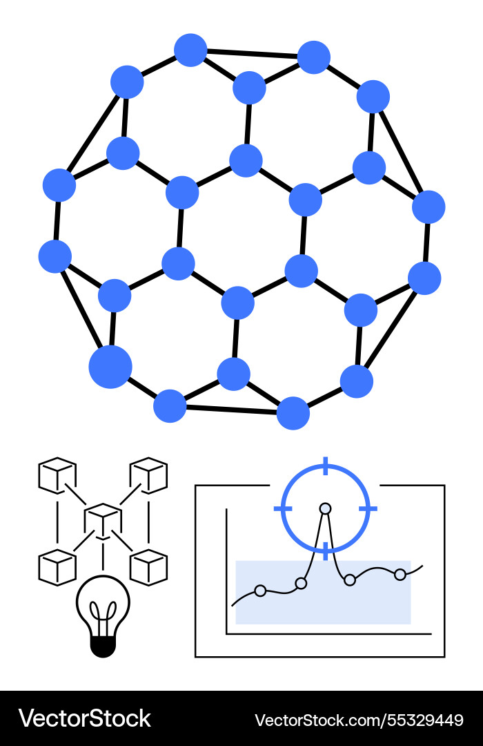 Network sphere with molecular structure data Network sphere with molecular structure data vector image