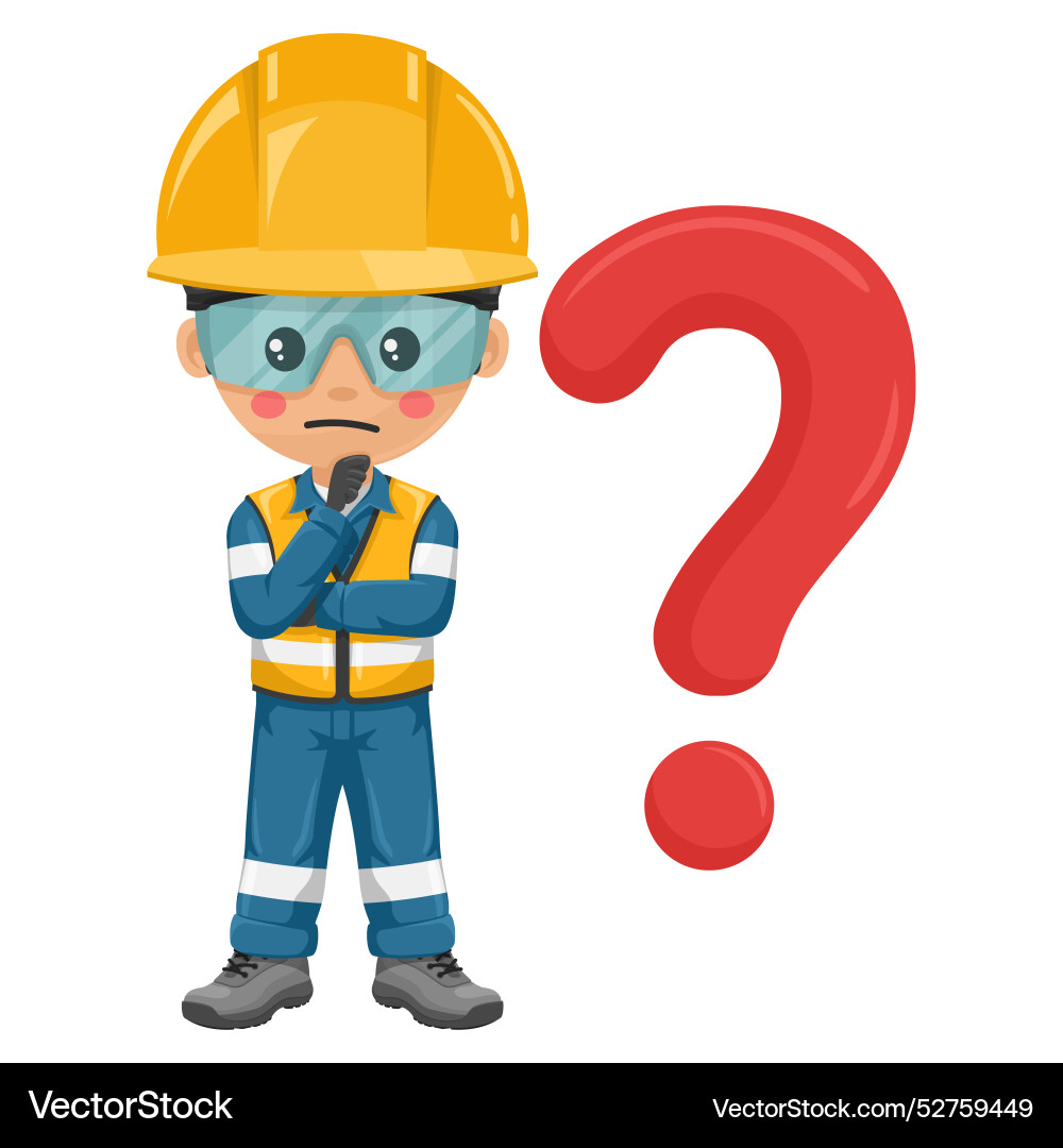 Pensive Engineer with Question Mark vector image