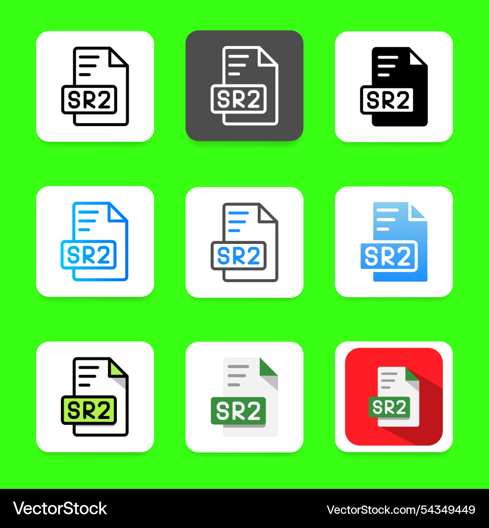 Set sr2 file document icons in outline style Set sr2 file document icons in outline style vector image