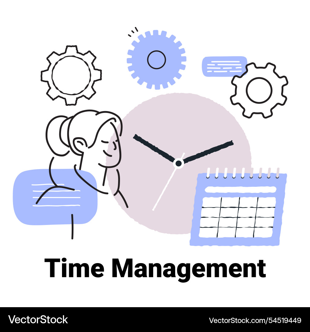 Time management concept with clock gears calendar Time management concept with clock gears calendar vector image